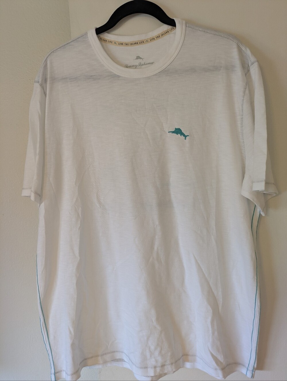 Tommy Bahama White Tee with Teal Graphic- L (NWOT)
